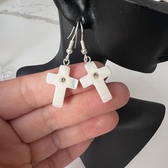 Mother Of Pearl Shell Cross Earrings, Seashell Earrings, Gift Idea