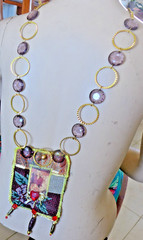 Handmade Crocheted art Necklace Cotton Fabric embroidered crocheted+ Beads