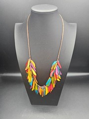 Colorful Tagua Nut Seed Statement Necklace Handmade Boho Multi Color Bib Natural