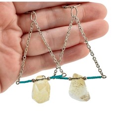 Handmade Boho Citrine Rough Faceted Beaded Dangle Chandelier 3.5″ Earrings