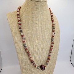 Vintage Bohemian Tiger Stripe Swirl Glass Bead Swirl Statement Necklace
