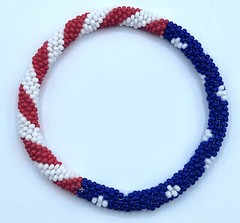 Set of 2 Red, White, and Blue USA Flag Patriotic Colors Crochet Glass Bracelets