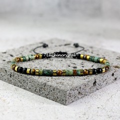 Onyx African Turquoise Tiger Eye Tibetan Beads Healing Dainty Women Men Bracelet