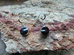 Black Onyx Opal Gemstone Sterling Silver Petite Round French Wire Earrings AC91