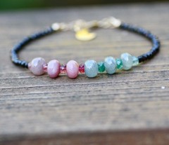 Handmade Natural Black Spinel , Emerald Sapphire Bracelet 14K Gold Filled 7.15″