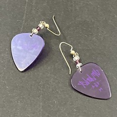 Jim Dunlop USA M Purple Guitar Pick Earrings Rock & Roll Music Pierced Dangle