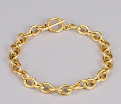 Woman 18K Gold Plated Stainless Steel Rolo Link Chain Bracelet Bangle Toggle