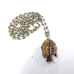 Tigers Eye Buddha Pendant Carving Crystal Minerals Chakra Pendant Sterling Chain