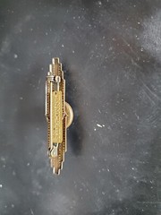 Jan Michaels San Francisco artist Art Deco style pin large stone & brass