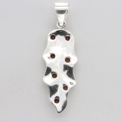 Red Round GARNET Leaf Pendant 925 STERLING SILVER Necklace Natural Gemstone 903e