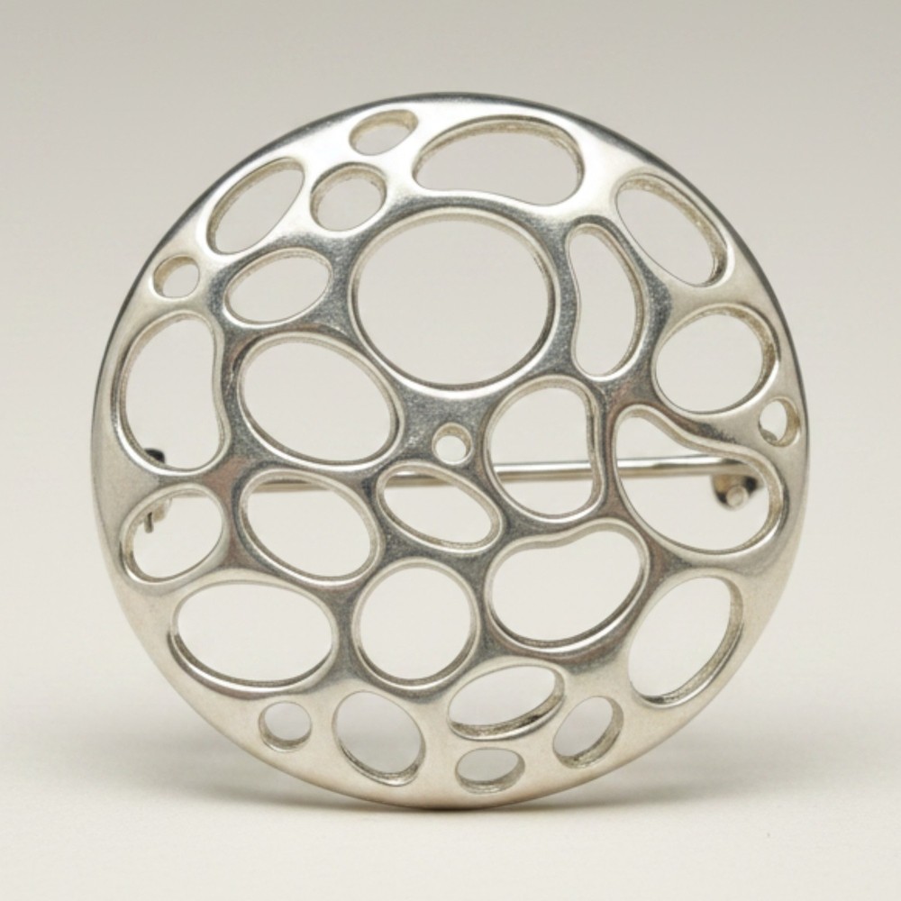 Sterling Silver 925 Circle Brooch Openwork Pin 32mm Handmade Nickel Free