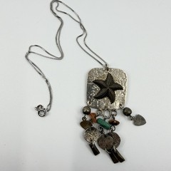 Artisan Starfish Pendant Necklace 925 Sterling Gemstone Chip Dangle Charms 19”
