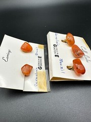 Vintage Nature Carnelian Stone Brazil Beautiful Earrings and Cuff Links Set