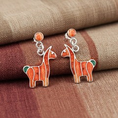 Peruvian Artistry Multi Gem 2.00ctw Orange Llama Earrings Sterling Silver