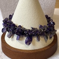 Genuine Charoite & Amethyst Chip Stainless Steel Bracelet Artisan
