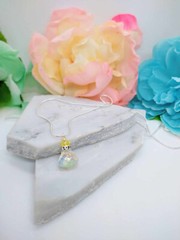 Clear Yellow Crystal Teardrop Pendant Silver Snake Chain Necklace 18 Inch