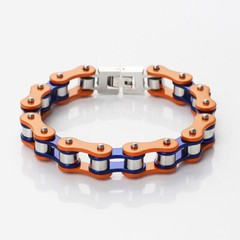Mens Bracelets Orange Biaker/Motorcycle Chain Link Bracelet Punk Stainless Steel