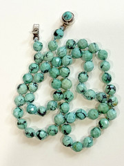 Sterling Silver 6.5MM TURQUOISE FACETED BEADS Necklace 19″ Length -New Old Stock