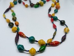 One Of A Kind Colorful Uganda Artist Made Recycled Paper Beads Necklace 46” Long