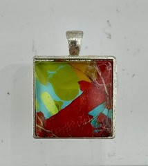 Unique Handmade Art Under Glass Pendant Statement Necklace On Waxed Cord.