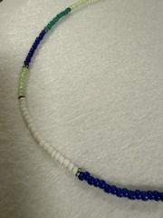 Blue Green White Beaded Necklace Minimalist Seed Bead Choker Dainty Handmade