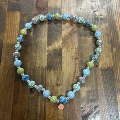 Jilzara Blue Lime Petite Silverball Polymer Clay Beads Stretch Necklace Artisan