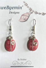 Dancing Rhodochrosite! Hand Wrapped Earrings With Silver Tone Wire CCJP102