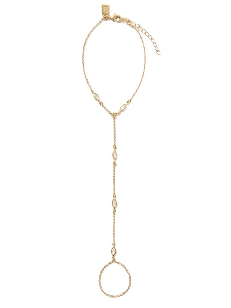 Crystal Hand Chain, 18k gold plated chain with cubic zirconia crystals