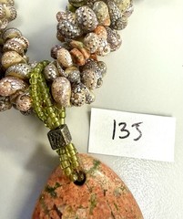 Boho Shell Necklace Unakite Stone Pendant Artisan Beach Statement Necklace