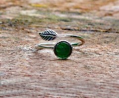 Recycled Vintage Green 1960’s Beer Bottle Sterling Silver Botanical Leaf Ring