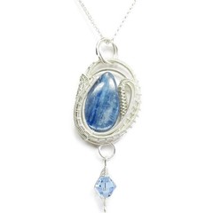 Flashy Blue Kyanite Teardrop Necklace – Sterling Silver Wire Wrapped Jewelry