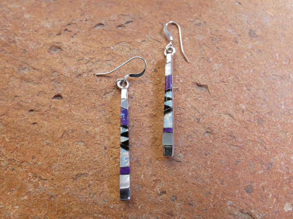 Sugilite Gemstone Opal Handcrafted Petite Bar Earrings Sterling Silver 925 W73