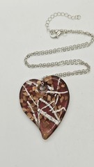 Murano Art Glass Necklace Heart Foil Pendant Necklace Silver tone Chain 19 in #1