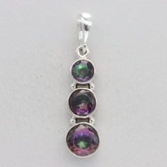 Faceted Triple Round MYSTIC TOPAZ Pendant – 925 STERLING SILVER Rainbow #5e