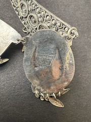 Vintage Israeli 925 Sterling Silver Eilat Stone Filigree Bib Necklace Yemenite