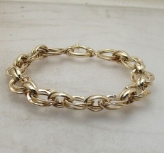 7.75″ All Shiny Hammered Multi Oval Link Bracelet Real 14K Yellow Gold