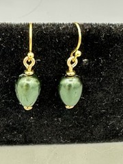 14k Yellow Gold Plated, Emerald Green Glass Dangle Earrings