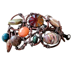 Artisan Bracelet Copper Wire Wrapped Semi-Precious Stones & Beads Estate Vintage