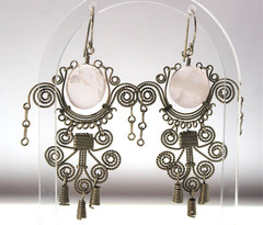 Artisan Metal Light Pink Stone Drop Dangle Pierced Earrings