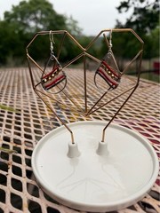 Handcrafted Beaded Wire Red Gold Black Silver Teardrop Dangle Drop Hook Earrings