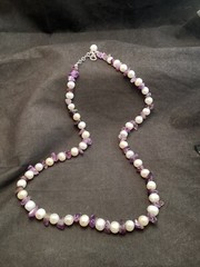 Sterling Semi-round Cultured Freshwater Pearl And Amethyst Chip Necklace 19.5”