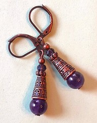 AMETHYST Bali Style CONE drop COPPER leverback handcrafted XGE