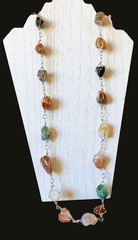 Artisan Wire Wrapped Natural Gemstone Necklace 34″ Endless Large Stone Statement