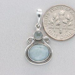 925 Sterling Silver Blue Green Oval Aquamarine Drop Pear Pendant / Necklace