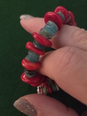 Lovely Handmade Coral & Turquoise Earrings & Stretch Bracelet Set