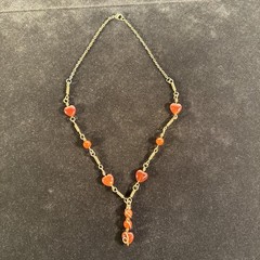 Handmade Copper Wire Wrapped Necklace, Carnelian Natural Stone Beads