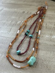 Vintage Turquoise Sterling Silver 925 Layered 2pc Statement Beaded Necklace Set