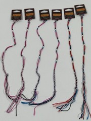 Lot of 6 Friendship Bracelets Pink Red Blue Black White Adjustable Cord New