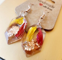 Modern Sunflower Petal Resin Earrings Metallic Foil Rose Gold Nickel Free New