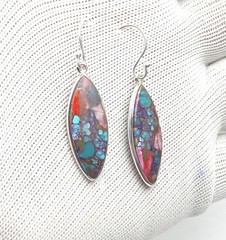 Handmade Pink Oyster Turquoise Sterling Silver Earrings Natural Gemstone Jewelry
